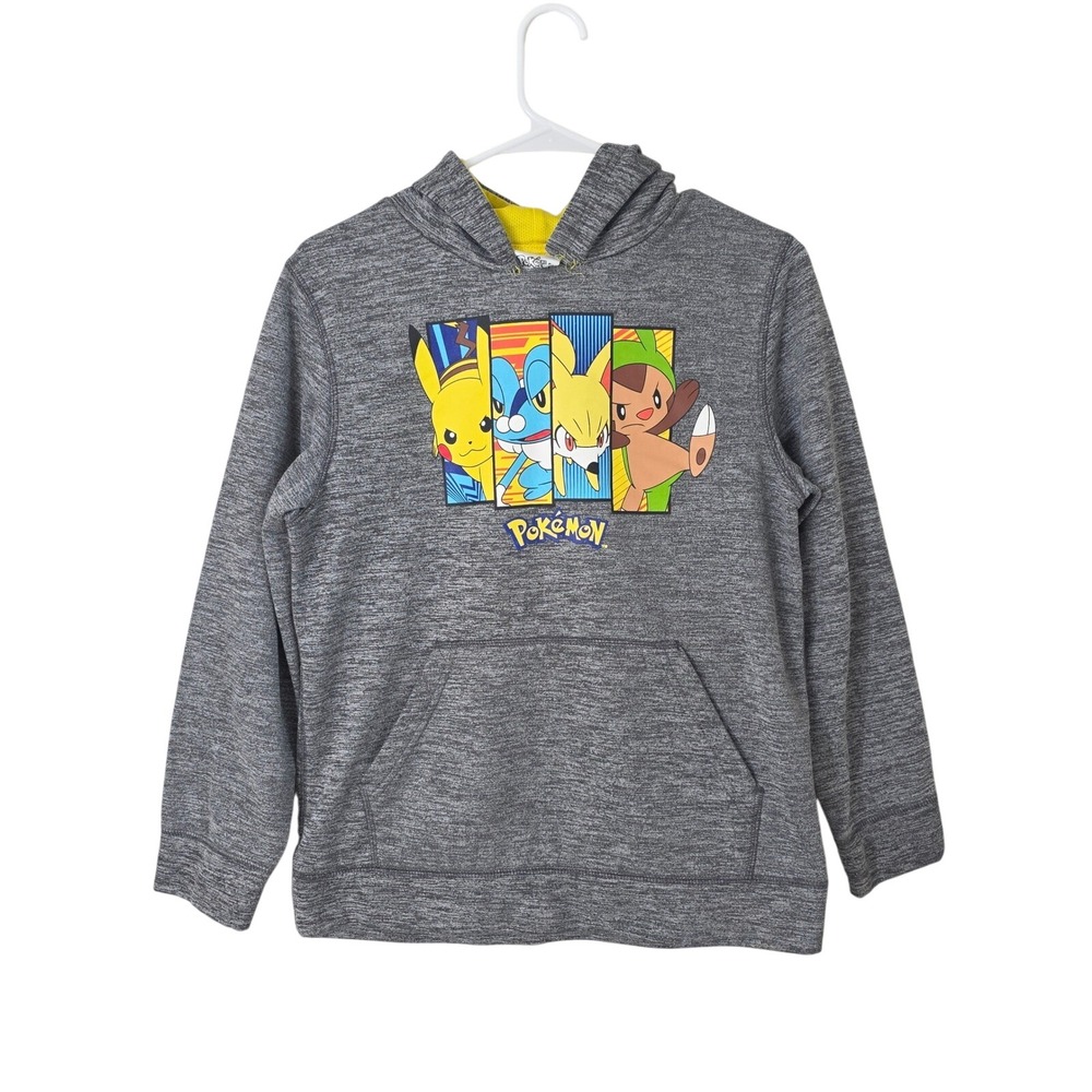 Pokemon‎ Hoodie Youth XL 14/16 Pikachu Charizard Graphic Gray Sweatshirt Flawed